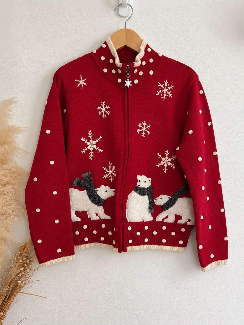 Vintage 90s Y2K Talbots Polar Bear Christmas Sweater Cardigan Petite
